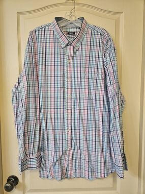 Izod Men's Plaid Button-Down Shirt in Blue, Pink & White